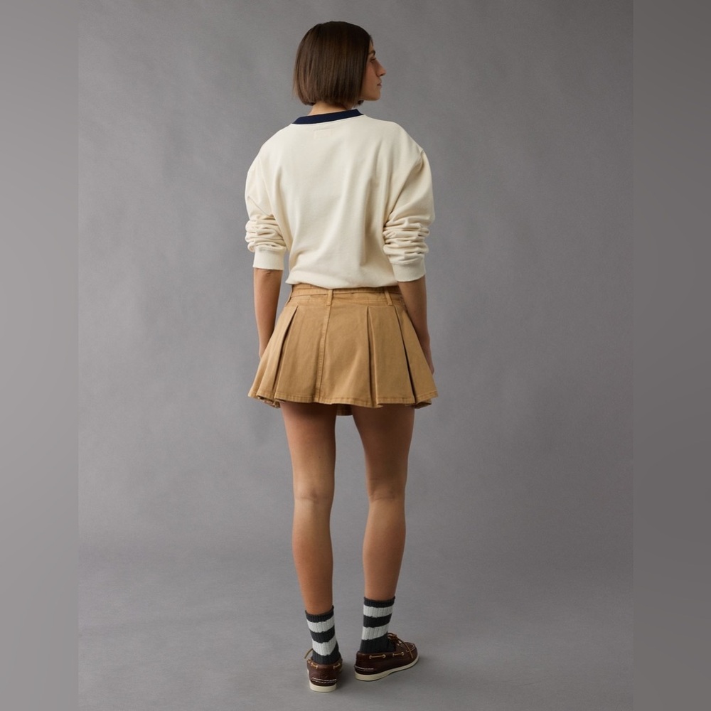 NWT AMERICAN EAGLE Brown/ Khaki Stretch Mid-rise Pleated Mini Skort Women’s US 8 - Picture 4 of 11